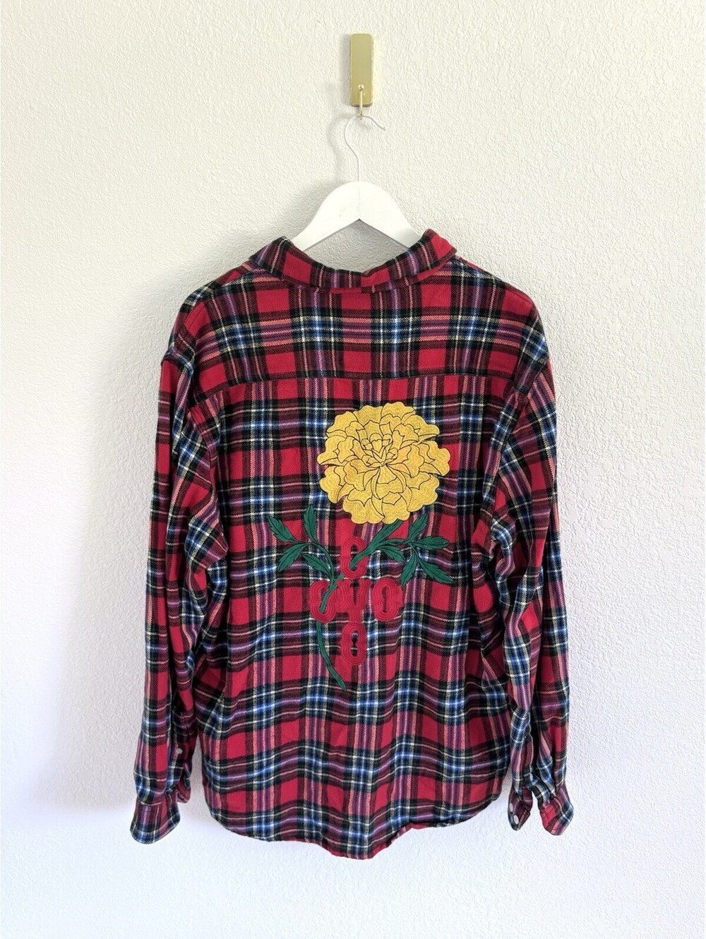 October’s Very Own Yellow Flower Red Plaid Heavyweight Flannel Size Men’s XL